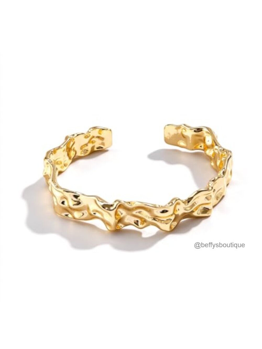 Gold Plated Hammered Cuff Bracelet Adjustable Open Bangle for Women